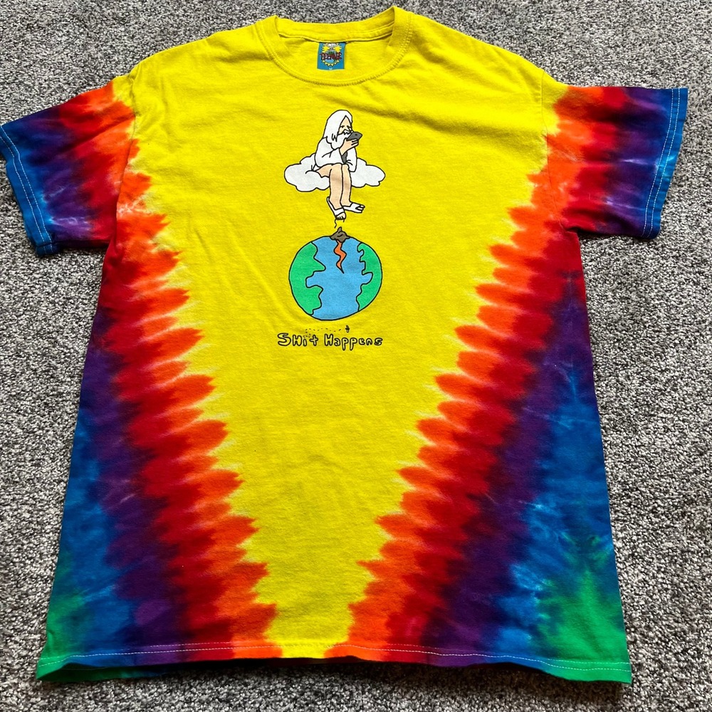 TEENAGE‎ T Shirt Mens M Yellow Shirt Happens Tie Dye Graphic Print Crew Neck